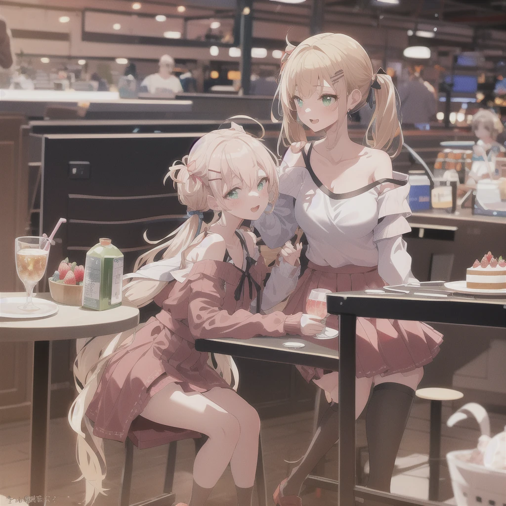 Anime woman beige hair light blue eyes eating ice cream 