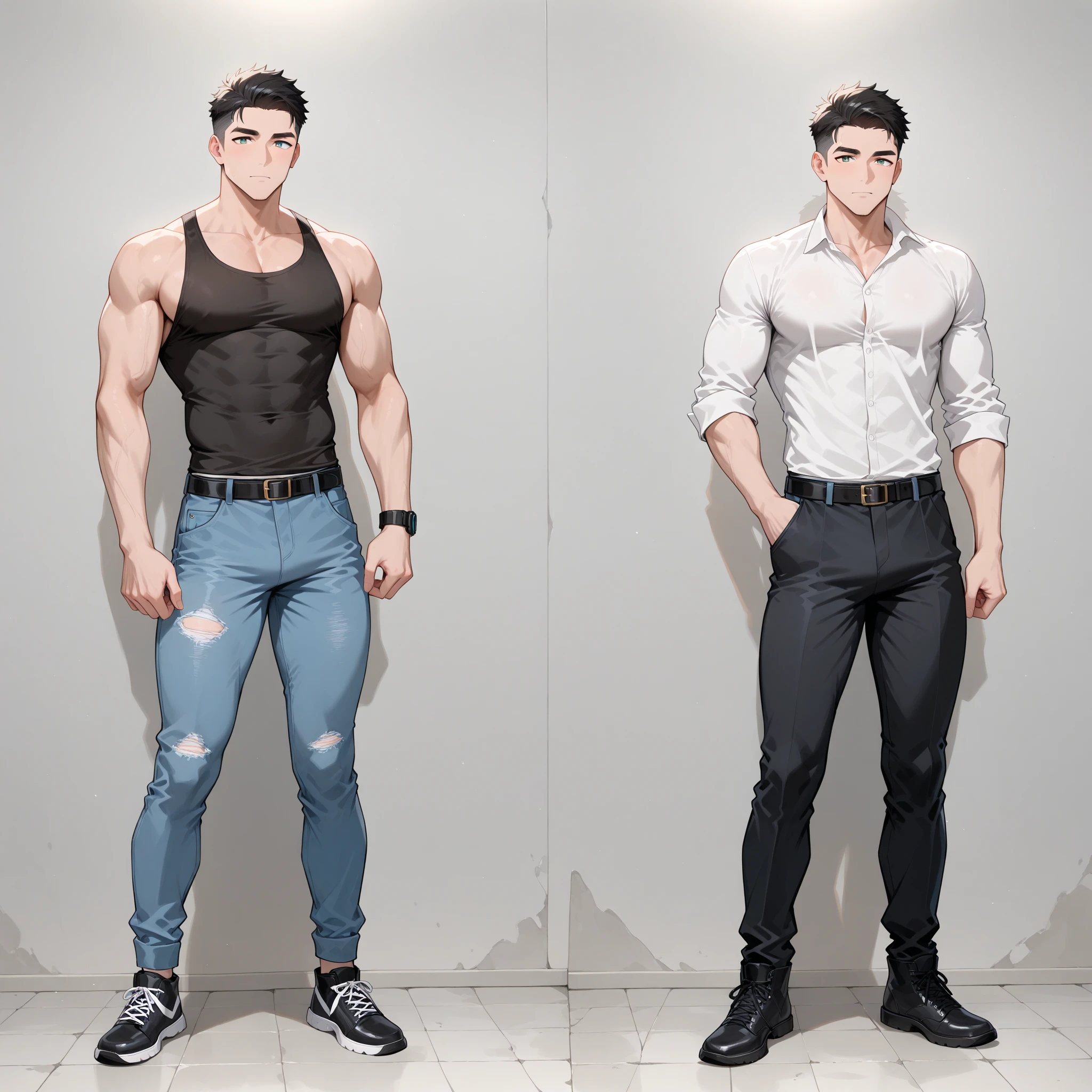 cartoon,Handsome face,Naked figure,Black pants,Perfect body,Men wearing only,Front view,Full body shot,High Detail,run