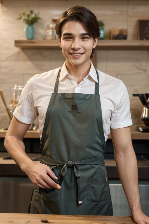 1boy, Short Spiky Hair, smile, teeth, watch, 
<lora:Max Huang:0.7:FACE>
(nude kitchen apron:1.2)
Muscular Frame,
looking at the viewer,
fish, steak,