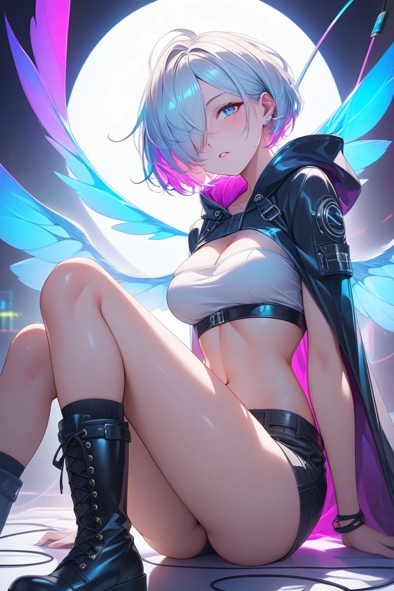 (Female dog)((money, Silver, Sparkling)), goblin, Limited palette, contrast, Amazing aesthetics, highest quality, gorgeous artwork,erotic clothes, ((show off your nipples)), ((erect nipples)), half naked, ((highest quality)), ((masterpiece)), (get used to it), perfect face, thin waist, long limbs, light blue hair