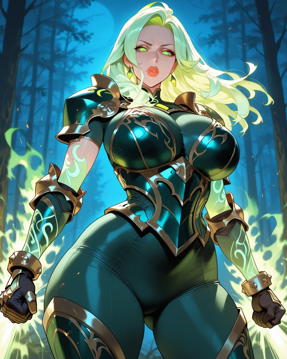 ((best quality)), (detailed), 1 women big pornstar heavy knight armor, 8k_wallpaper, extremely detailed eyes, (large masterpiece digital art), (intricate details:1.3 ), (ultra-detailed:1.3), (sharp focus:1.3), (natural lighting:1.05), (vivid colors:1.3), (best quality:1.4), expressive eyes, full body, detailed face, beautiful face, perfect face, ((hair sandy white curls)), ((gold horns)), (gold eyes), ((dark skin)), dark skinned female, (big breasts), huge chest, big wide ass, powerful relief muscles of the abdomen and legs, powerful strong muscles of the arms, belly piercing with blue emeralds, cruel predatory and cold-blooded arrogant look and smile, an open red coat with rolled up sleeves, a translucent blue crop top very clear outlines of huge pointed nipples with large piercings under the fabric, steel combat pauldrons, steel bracers and leather gloves, leather shorts under which I can see the clear outlines of a big vagina, walks along the path against the backdrop of a ruined elf village and flowering vines and wild forests, style fantasy and adventure world,