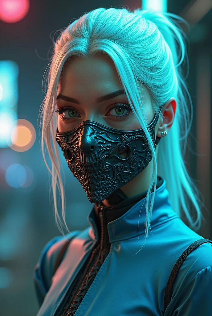 A portrait of Ciri with an mask on in the style of c1r1