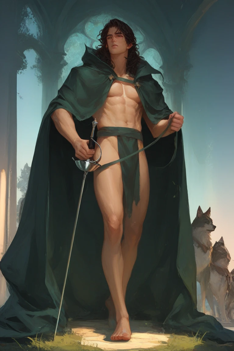 Photo-realistic, ((best quality)), ((masterpiece)), (detailed), short blond hair, handsome young male model, male version of red riding hood, 18-year-old, super male model, handsome, tall, cute, evil looking, dark look, powerful, young male model, handsome, clean shave, green eyes, pale skin, white pale skin, wavy messy blond hair, short messy hair, messy wavy hair, super strong, muscular, fit, massive muscles, six pack, muscle, ripped, strong body, fit body, (cotton vintage red cloak:1.4), (red antique cloke:1.2), shirtless, bare-chested, pantless, 1 perfect penis, 1 amazing penis, 1 nice penis, 1 beautiful penis, 1 amazing penis, 1 good penis, 1 male penis, perfect scrotum, amazing scrotum, nice scrotum, great scrotum, male scrotum, male genitalia, male structure, fog, valley fog, (haunted forest:1.4), horror forest, evil forest background, dark forest, 8k, high detailed, ultra-detailed, Stylish Pose, real skin texture, dramatic cinematic lighting, (HORROR:1.5), night, night time, dark, full moon