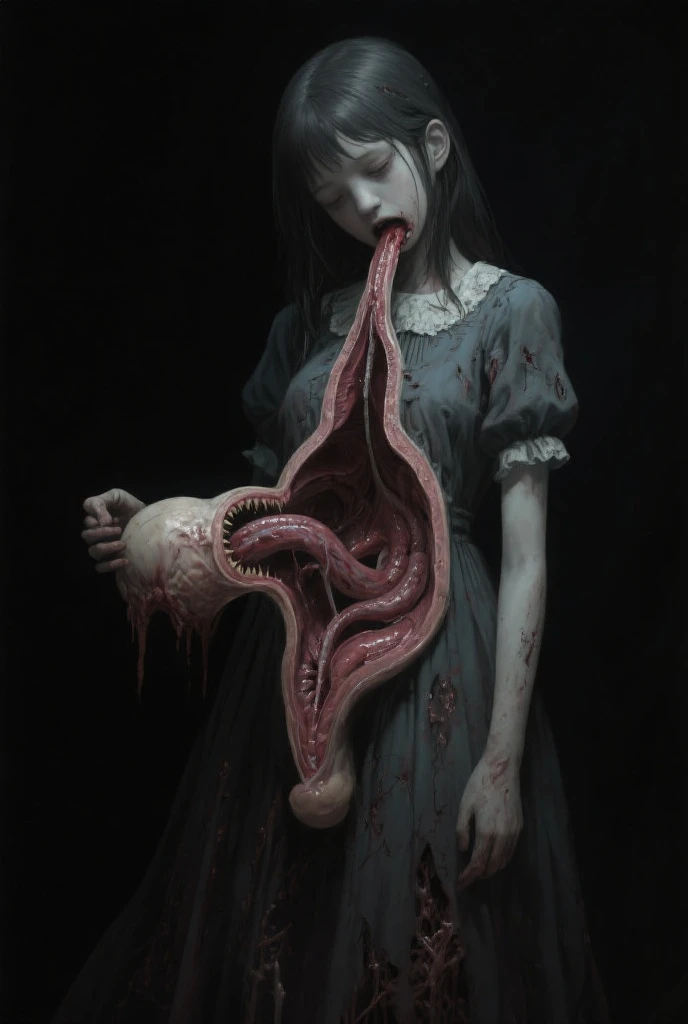tentacles raping chjld himeka (inside creature:1.4) of stinky saliva fluids, (stinky dress), wet girl, sitting, ((looking at the viewer)), wet skin, bukkake, anguished, bound by slimy tentacles, bdsm, vine, sitting in a mirror, she is resisting from cum shot, fetish, pussy juice stain, (she is hiding her mouth:1.5) inside creature, slimy ((wet skin)) dripping, (beautiful eyes), dried saliva, ((steaming)), depth of field, 1girl, solo