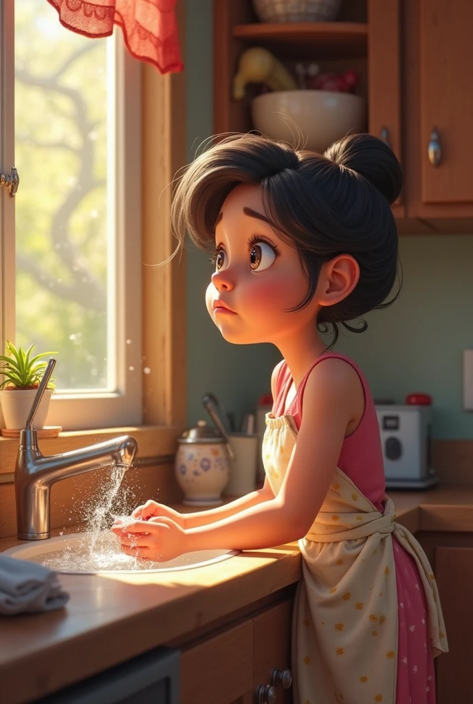 18+young girl Utensil plate wash in kitchen ai 3d image cartoon type
