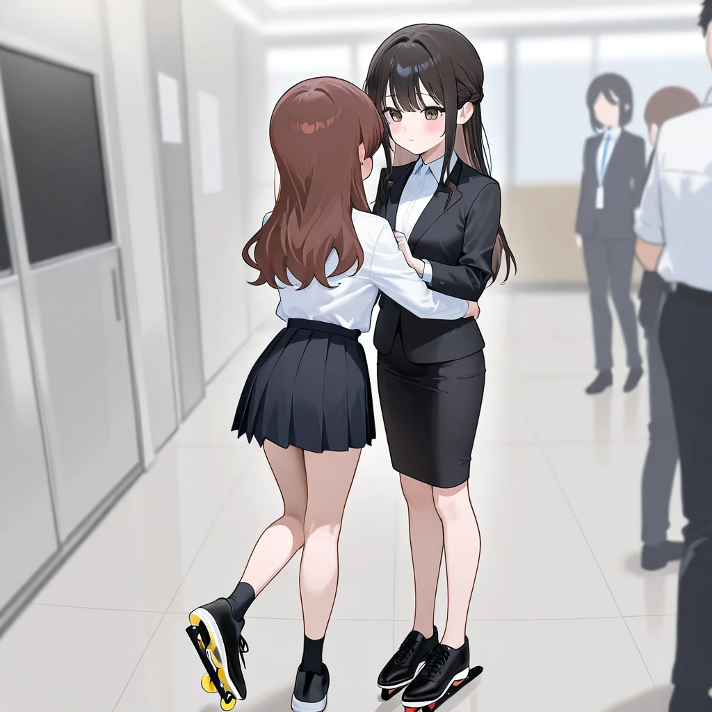Man in gray suit，Purple dress front girl，The girl's expression was angry