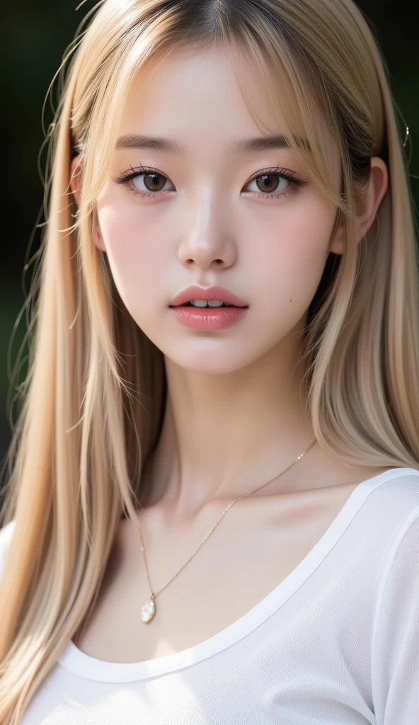 Best quality, masterpiece, ultra high res, (photorealistic:1.4), raw photo, 1girl, outdoor, closeup, looking at viewer, black dress, off shoulder,platinum blonde hair