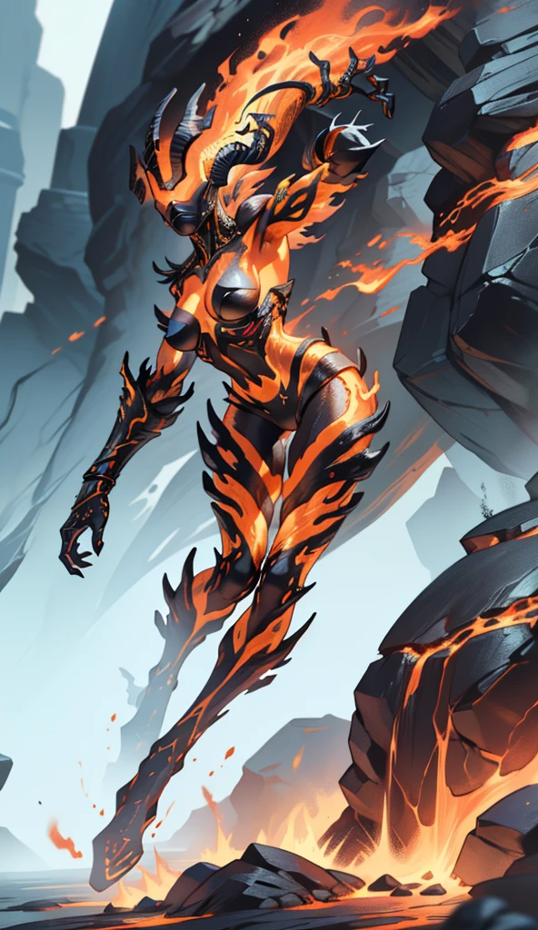 Naked human bionic doll flame atronach with huge fake tits