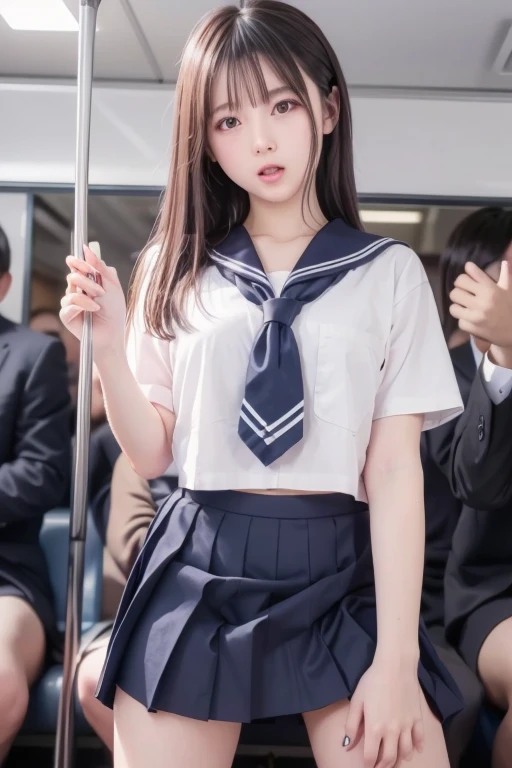 grasp、、(High school girl in sailor suit with short sleeves、a very short belly is visible)Grab your ass on a crowded train、drooping bangs、(((Little Face Girl)))、pleatedskirt:1.2、stright long hair、Real 18 year old very young face girl、Very beautiful girl１a person、((Young man in suit grabs schoolgirl buttocks))、(molesting)、Touching your buttocks on the bus、red blush、(((Schoolgirl in sailor suit has sex with guy in suit、erotick)))、((Skirt flipped up、You can see erotic panties))、high-level image quality、realisitic、(((agony、Eyes closed)))、(((Being touched by multiple men、Touching the chest or crotch)))、grabbing on breasts(((On a crowded train)))、((A schoolgirl in a sailor suit sticks her ass out from the front to a man in a suit))、(((are visible from the sailor suit:1.5)))