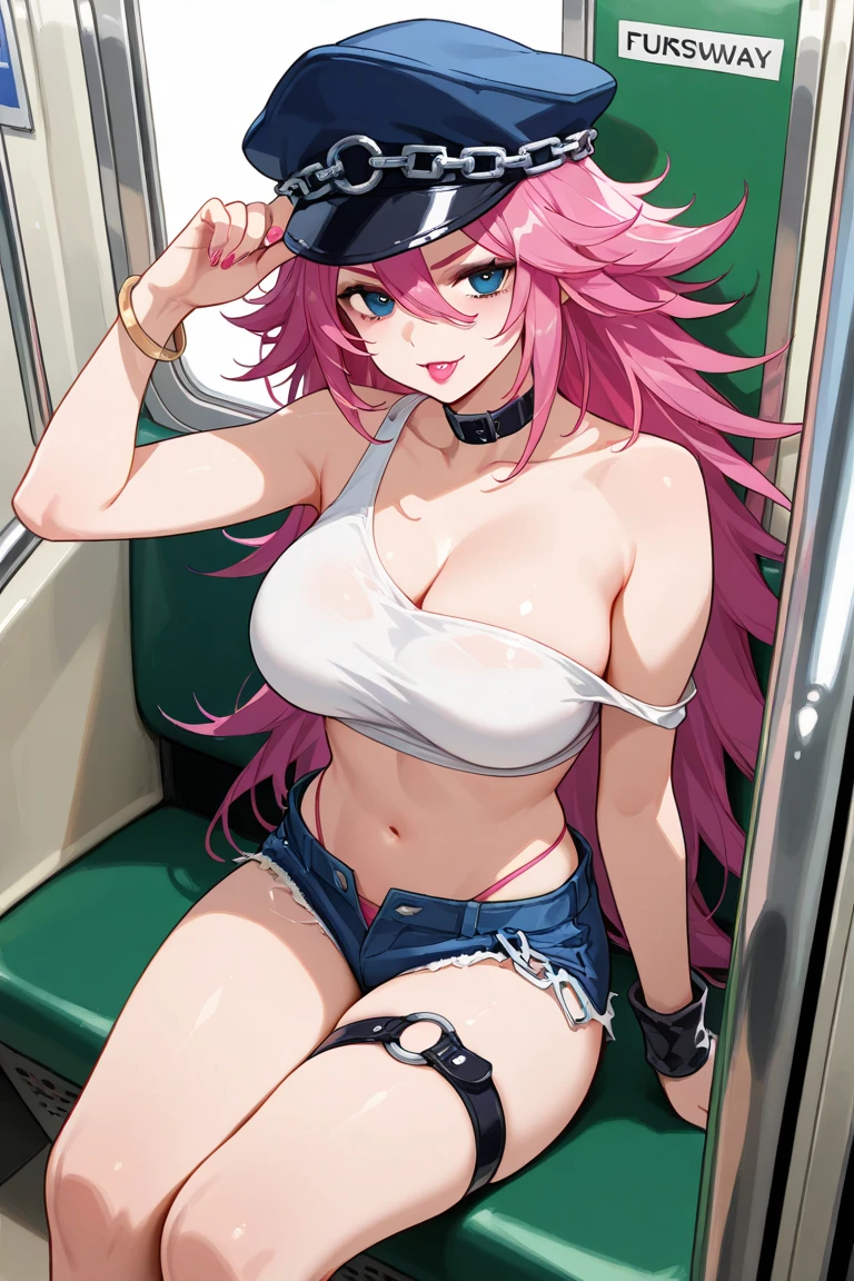Best Quality, (masutepiece:1.2), Highly detailed,
Fate/Stay in the background, fullmoon、
Medusa_nffsw,
1girl in, Solo,, Looking at the viewer, absurdly long hair, Purple hair, Floating hair, forehead mark、((White blouses))、(Black pantyhose))、((Black bra))、((pencil skirts))、((high-heels))、On the train