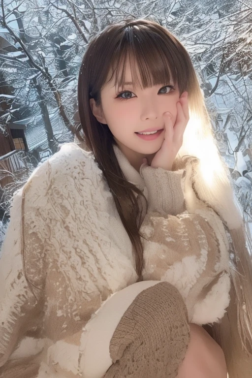 Skirtlift、detailed panties、japanese woman、16 years old、high school girl、young girl、no makeup、1 girl、have bangs、double eyelid、snow mountain、It&#39;s snowing、the wind is strong