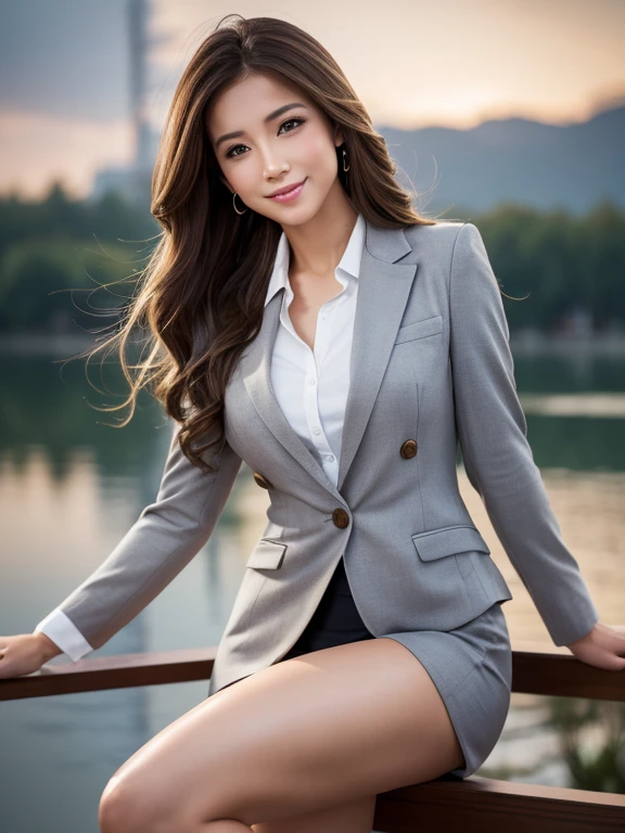 (8K High Resolution), (top-quality), (Raw quality),(masutepiece:1.2), (realisitic), (Photorealistic:1.37), ,Large eyes,long eyeslashes,(Live-action realistic style),The Ultimate Face,realistic light and shadow,Clear facial features,,Fair skin, ),Best portraits,Shooting at close range, 1 rapariga, Cute,Beautiful detailed eyes,highlydetailed skin,(Beautiful face with double eyelids), (Realism: 1.4),((Full body image)) ,Detailed and beautiful face,,Women around 20 years old,(Beautiful Face 1.4),Middle hair,((Japan woman in business suit)),(Make eye contact with your audience),red lipsticks,Limping around the eyes,(Laugh a little),In the tropical jungle,Sit upright on one knee.,The skirt is rolled up.、Panties look perfect..,Pastel colors panties,I love showing my panties to my viewers,Show your panties to your audience,Beautiful face reflected in the light,red lipsticks,Limping around the eyes,Very beautiful feet are attractive,A very bright world