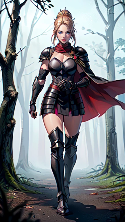 Red Riding Hood, big breasts, frontal, full-length, looking at the camera, facing the audience, standing pose, forest background, three-dimensional light, detailed full-body concept, sleek digital concept art, beautiful full-body concept art, art trend, CGsociety full-length,