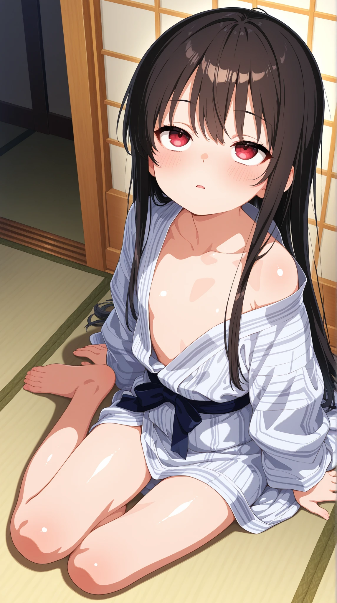 score_9, score_8_up, score_7_up, score_6_up, score_5_up, score_4_up,perfect hands, (1girl,solo),Fushikawa Kokoro, black hair, double bun, blunt bangs, twintails, pink eyes,pink kimono, obi,(flat chest:0.8),(slim legs),curvy,(blush:0.5),(scared:1.1),(disgust:0.8),(crying:1.2),japanese-style room, rating_explicit, uncensored, (looking at the boy),lying,small areola,(trembling:1),(turn pale:0.7),(3boy),(gangbang),(penis on pussy), grabing arm,cum on face,cum on cloth,cum on hair,cum on body,one eye half closed,(teeth:0.5)