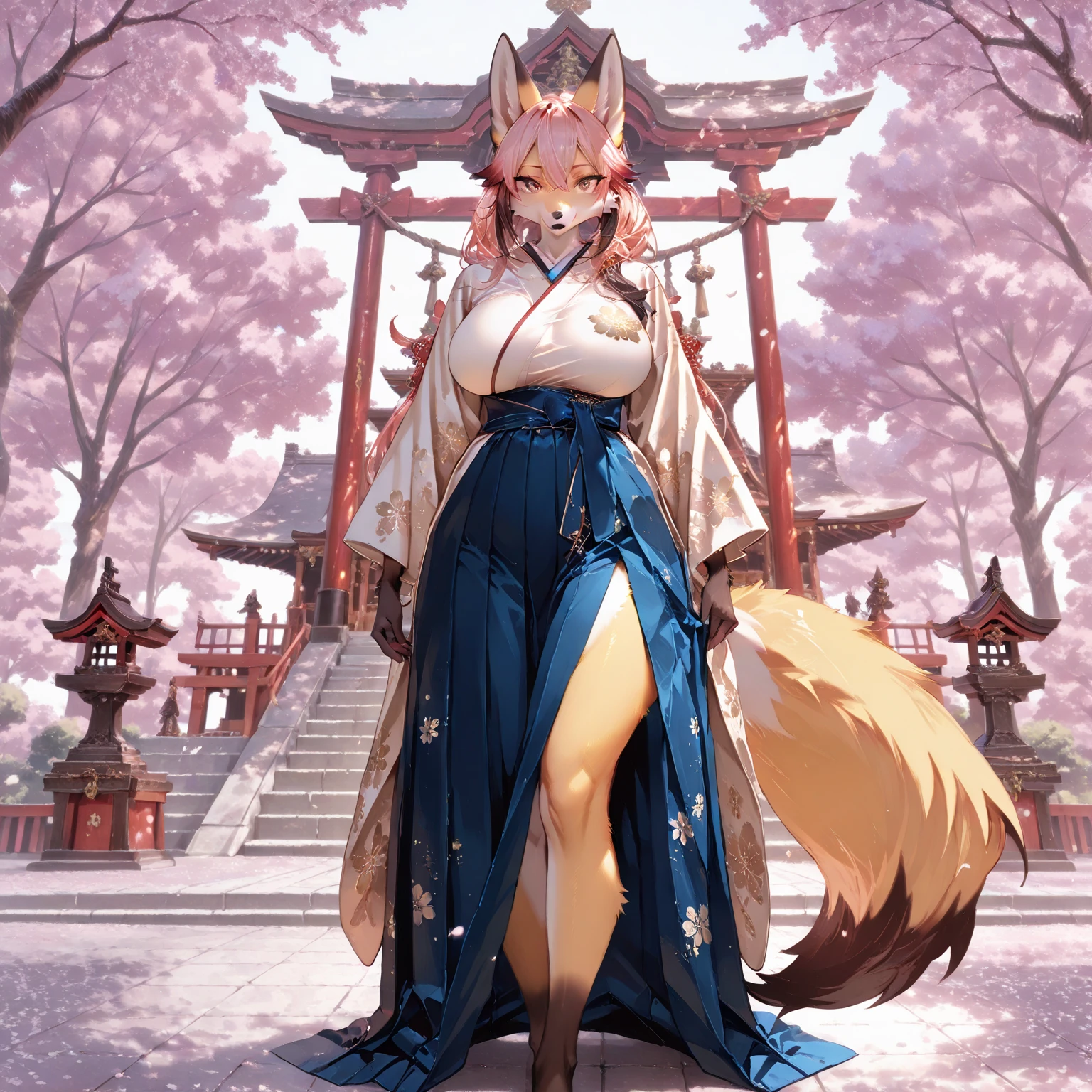 Ceroba,B cup breasts,kimono,shrine,A warm smile,Fluffy fox tail