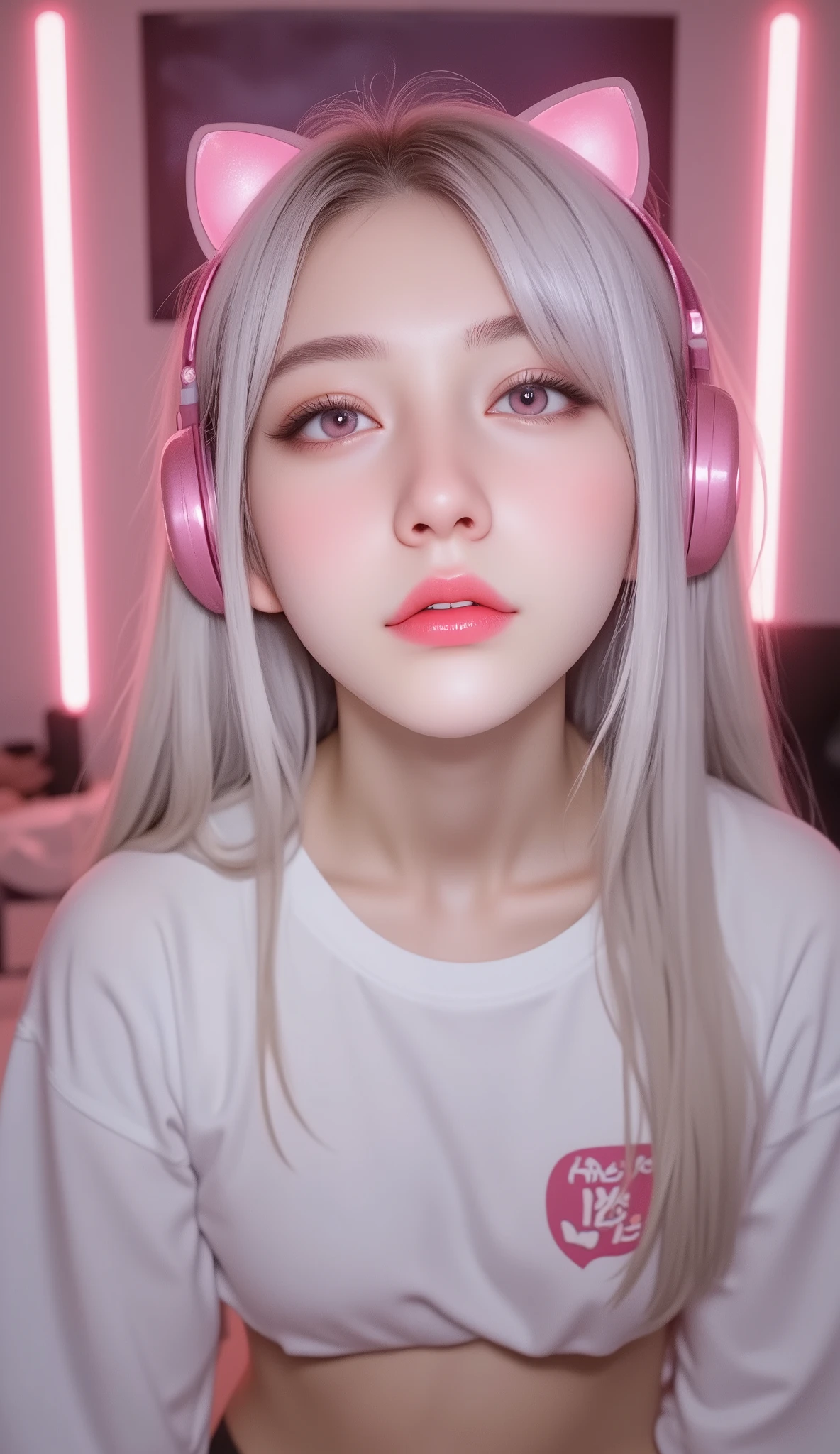 1 girl, sexy 18 year old girl , girl with long white hair, pink eyes, futuristic vibes, cat headphones, 8k, high quality, simple background, glowing eyes, nice pose , pigtails, beautiful face, gorgeous, beautiful, beautiful, beautiful face, pale skin, parts, white hair, wolf ears, Blue eyes, full and shiny lips, big lips, thick lips, half-open lips , light pink lip gloss , mask, skinny thighs, petite body, , skinny, flat chest, skinny, body(body heigth), Big Head, innocent look, Young face, long pink nails, choker, feet and heels hd, micro plaid skirt , off her shoulders white tank top, white tight gathered stockings, black patent leather high heels, sweaty, on knees in a bedroom with candles and a soft warm light. (looking up at viewer) The colors of the room are pink and white , (XLabs F.1 Realism LoRA V1), Live-Action, Real, a cute young girl, beautiful Reflective eyes, beautiful detailed lips, extremely Delicate eyes and face, pink eyes, long eyelashes, sensual facial expression, mouth open, (8K HDR masterpiece), Super-detailed textures, NOGIZAKA Face variations, {Platinum Pink|Liquid hair}, wolf ears, Professional photo,face as she orgasms from sexual gratification,Mouth open Facial expressions are,She wants to lick your dick, white milk In mouth, { (from Directly Above) | No Cartoon }., stretched pussy, sensual fuck, riding cock, wet crotch, wet anus, grinding on cock, ass spread, size difference (moist skin), (sweaty skin:1.2), super detail, ((transparent liquid flowing only from vagina, soaked dripping:1.35)), pussy juice, perfect eyes , very detailed eyes, beautiful and expressive , detailed eyes , 35mm photography, Movie, bokeh, professional, 4k, Highly detailed dynamic lighting, photorealistic, 8K, raw, rico, intricate details , semi realistic, cinematic lighting, masterpiece, (perfect lighting:1.4), expressive! Exposed, (((nsfw, uncensord))), source_photo, source_anime, 8k, highest definition, RAW photo, DSLR, ultra-detailed, picture-perfect, best qualit