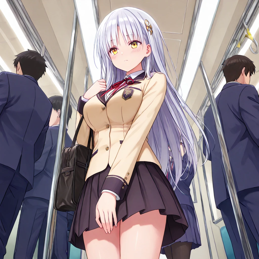 No panties, No clothes, Woman with open legs, White hair, a purple eye,agony,exposing her chest,long whitr hair,She is now being raped by multiple men at the same time,She is now being sexually assaulted by multiple men at the same time
