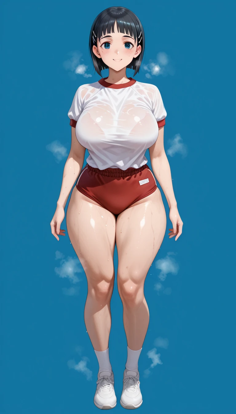 standing, hand on hip, from below, huge breasts, nipples, evil smile, short hair, white hair, dark skin, nude, feet, soles, sweat, giantess, giant, city, sky, horizon, cloud, destruction, 1girl, full body, shadow, <lora:giantess:0.8>, secelia dote, <lora:SeceliaDoteLORA:1>