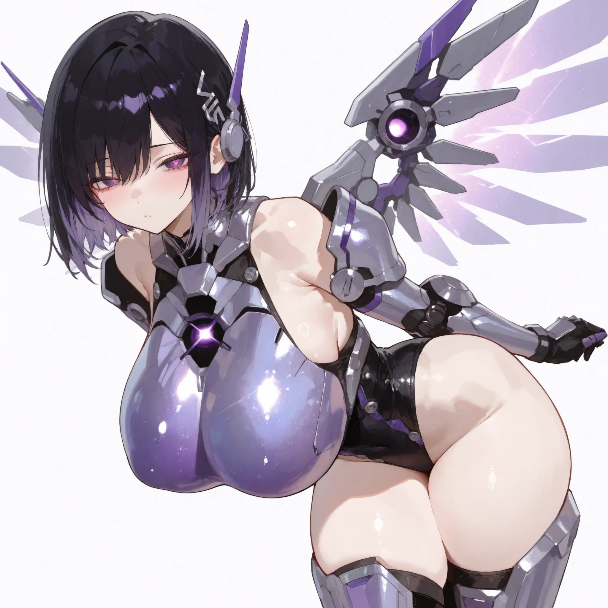 (((masterpiece))), (((best quality))), ((ultra-detailed)), (illustration), ((an extremely delicate and beautiful)), ((super detail)), ((high resolution)), (((nsfw))), ((cybernetic)), (((futuristic))), fantasy, full body, stylish, (seductive), (((erotic))), (((20 years old))), topless cloth, open cloth, metallic cloth, (pussy juice), camel toe, (((ultra-huge breasts))), (maid), (android), (succubus), cat, ((mechanical insect wings)), side ponytail cut, data in the eyes, delicate metal decorations, gleaming skin, shiny body, two legs, ((female masturbation)), soaking wet, silver cloth, sea-through cloth, breast focus, ((tall), slender legs, tail, (((big round eyes))), cute eyes, drooping eyes, not bending the knees, very light makeup, biopunk, game cg, (dark cybernetic and futuristic background), night, gloves, ((adult)), stasis tank, right hand on the clitoris and left hand on the breast and no other hands are exist, smile, two hands, in suspicious broken laboratory, electrical shining line on the body, floating in the stasis tank, smile, five fingers,