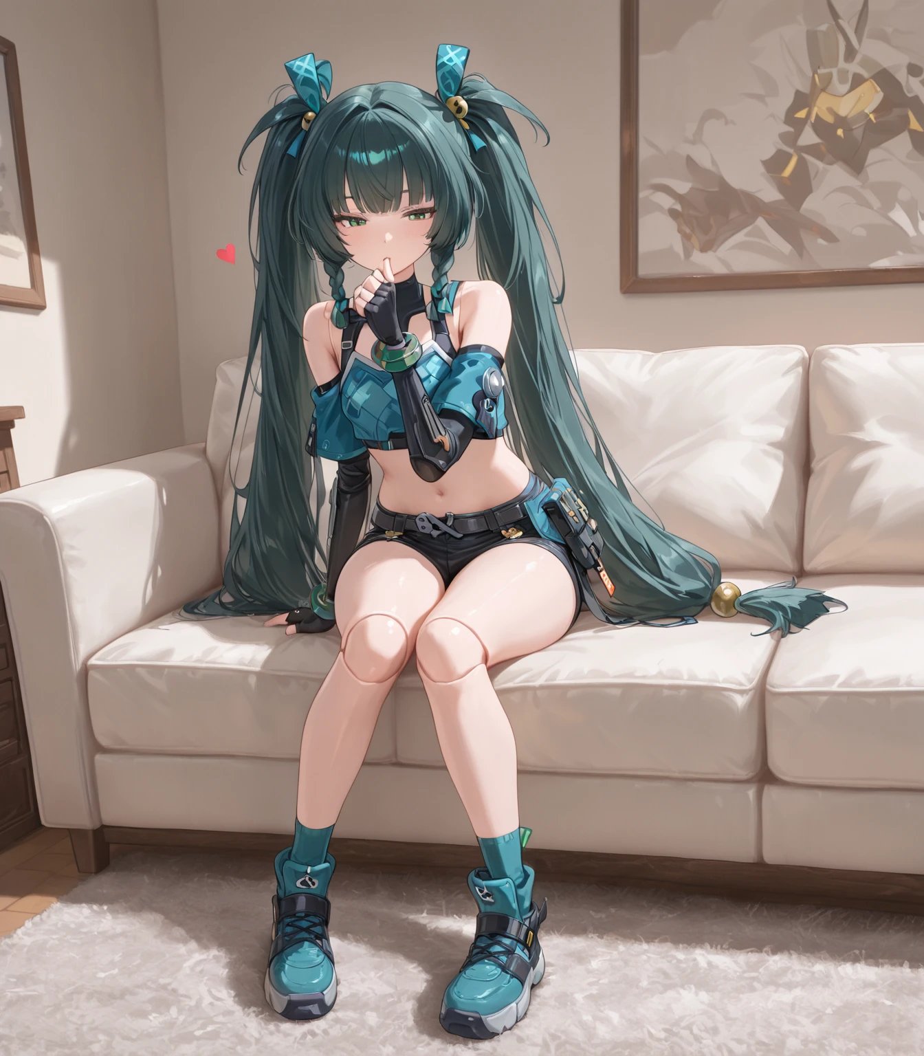 Young anime girl in sexy maid outfit with mini skirt with cat ears and cat tail and high heels and gorgeous young face and green hair and angel wings sitting wide-legged in a strip club, Poledance (Poletanz), Strip-Club, Nachtclub, ultrarealistische sexy Maid, 8K, extrem detailliert, In SFM gerendert, [ 8k digitale Kunst ]!!, Extrem detaillierter Artgerm, 3-D-Rendercharakter Kunst 8 K, extrem detaillierte Augen, gorgeous face