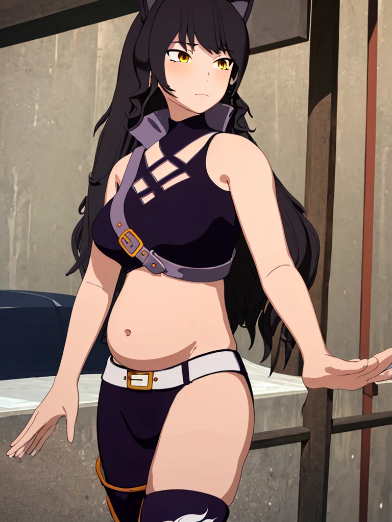 (extremely detailed CG unity 4k wallpaper),(masterpiece),(best quality),(ultra-detailed),(best illustration),(best shadow),(absurdres),(detailed background) <lora:OGT_Great_Jahy-v1:1> Jahy, 1girl, solo, breasts, long hair, dark skin, dark-skinned female, thighhighs, boots, full body, shorts, thigh boots, yellow eyes, braid, navel, o-ring, purple hair, looking at viewer, black footwear, hair flaps, o-ring top, short shorts, medium breasts, standing, very long hair, single braid, :3, black shorts, smile, halterneck, closed mouth
