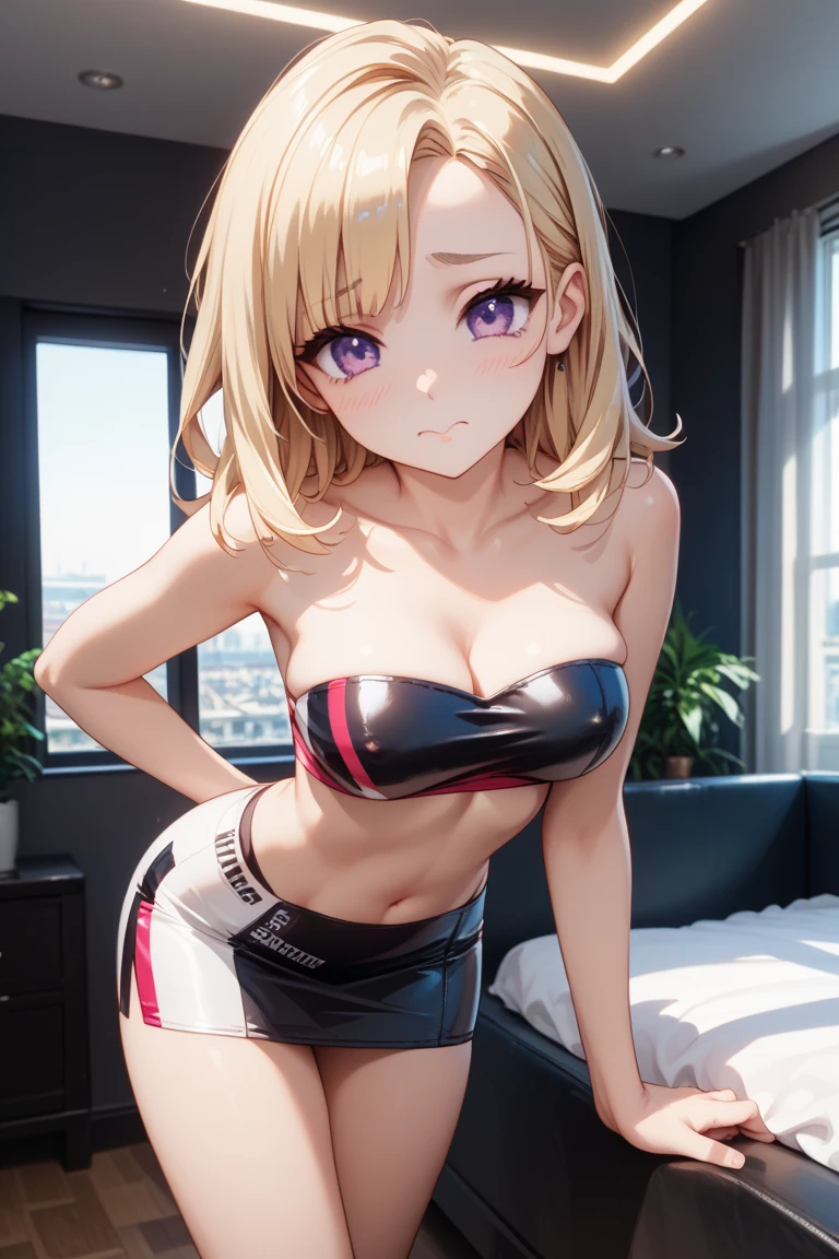 ((18yo)),off-shoulder dress, sweater dress, off-shoulder sweater, red sweater,garter stocking, cleavage:1.1, midriff, black shorts, black thighhighs, thigh strap, pretty girl, (chubbily:1.2), light brown hair, standing one leg, rise another leg, rounded face, hide arms, shirtless, (thigh:1.2), no bra, on the stage, (look at viewer:1.0), upper body, (smile:1.2), (no panties:1.0), (from above:1.2), (black panties:1.3), (raise one leg 180 degrees:0.6), All breasts out ,No Cloth ,No underwear ,Very Tall ,Oily skin ,Huge erect breasts ,Raised crotch ,small breasts ,pinck lips , Bangs ,Hairs between eyes ,Asymmetrical bangs ,Long bangs ,Voluptuous beauty milf ,Gallant eyebrows ,Attractive mature ,Pointy Nips ,small nips ,Pointy breasts ,The woman is 23 yo ,Skin dripping with sweat ,Giant breastsBreath steam ,Heavily oiled ,Oily gleaming skin,Gleaming skin ,abs ,Skinny ,Tall head ,Blonde hair, blue eyes ,Long hair , ,Very ,Almond eyes ,Small head ,Wide eyes ,Narrow horizontal eyes ,Smaller iris ,Dark pink hairline ,Pink at the tips of hair ,Lofty (high) nose ,Muscular arms ,Slender arms ,Long arm ,Very long legs ,Muscular legs ,Very thin waist ,Long torso ,Plump thighs (Like those of a Japanese woman) ,Bewitching look ,(with sparkling eyes and a contagious smile),her thin pubic hair, looking at viewer,