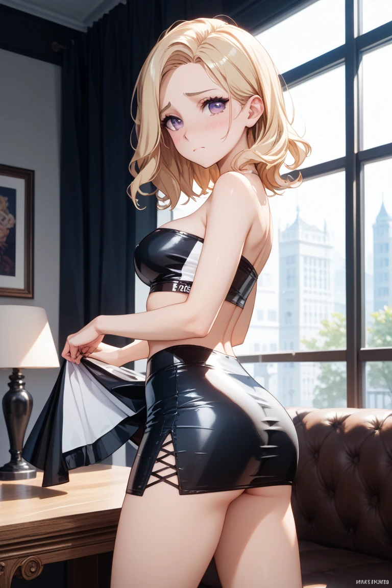 {{{girl}}} {{{{{{{{{Gorgeous white transparent blouse}}}}}}}}} {{{{{{{{{A black lace bra that is black and very revealing}}}}}}}}} A white blouse with a transparent bra Beautiful white girl, blonde hair. Busty body line She wears a thin lace blouse and a tight black mini skirt. This sexy fashion accentuates the richness of her breasts, the waist, and the shape of her hips.