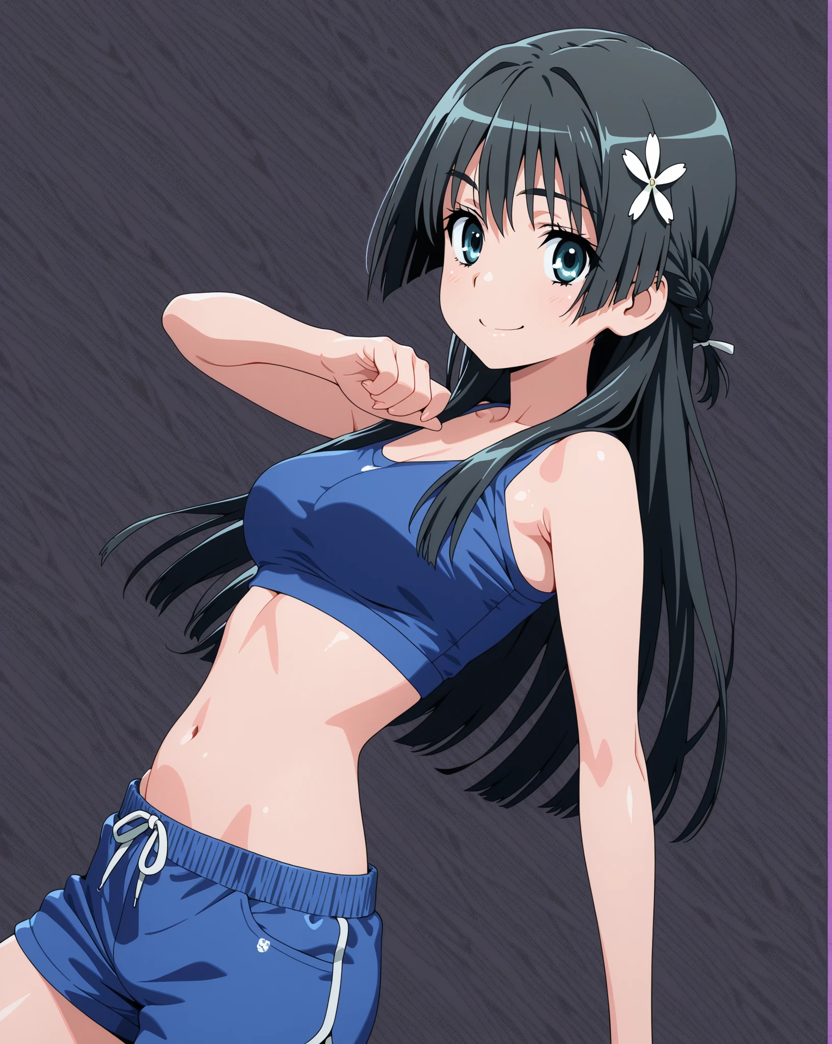 solo, 1girl, looking at viewer, reina kousaka, , ,,6yo,(petite),flat chest,grin,outdoor,socks,,angry,armpit,navel,thigh