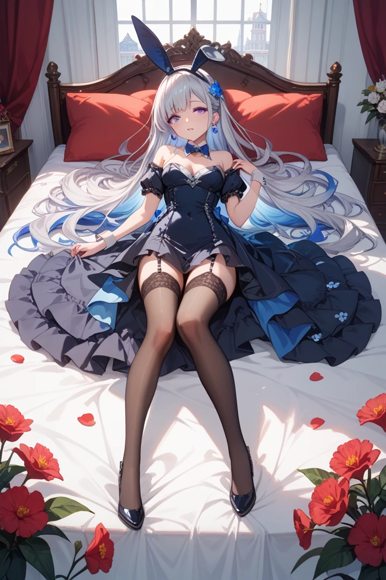 Blue roses bloom and open legs