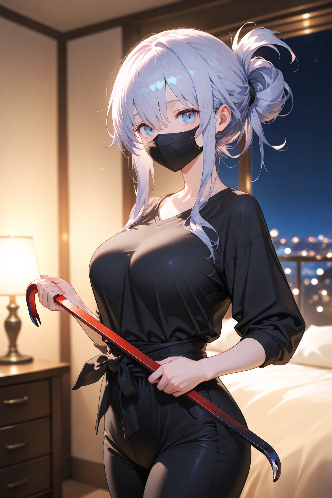 <lora:luna:0.8>, luna, 1girl, solo, smirk, rabbit ears, mouth veil, black dress, (seductive, alluring, charming:1.3), (highly detailed, high quality:1.3)