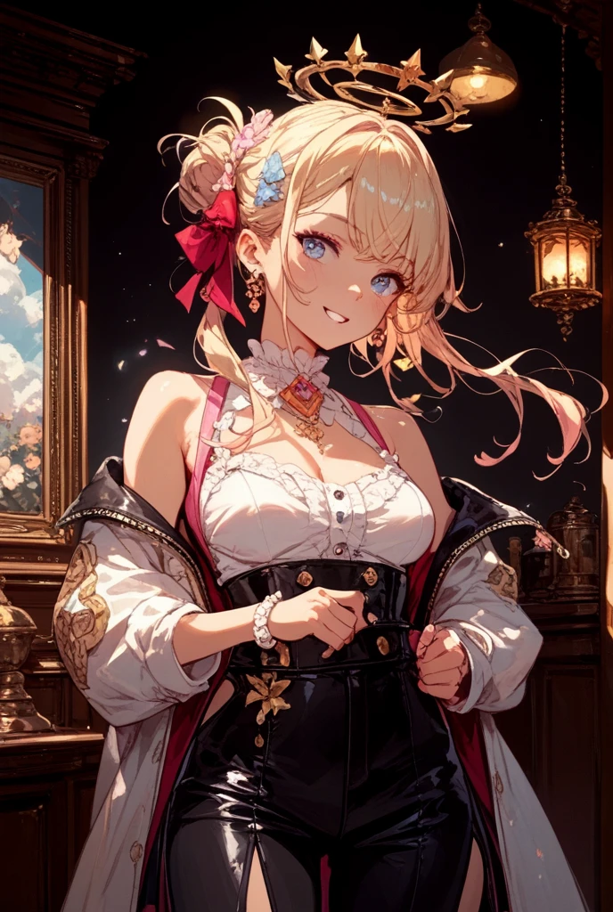 a girl，Random hairstyle，Hair color random，Sweet smile，baroque fashion clothing，model，whole body，Sexy，dynamic poses，Cool background