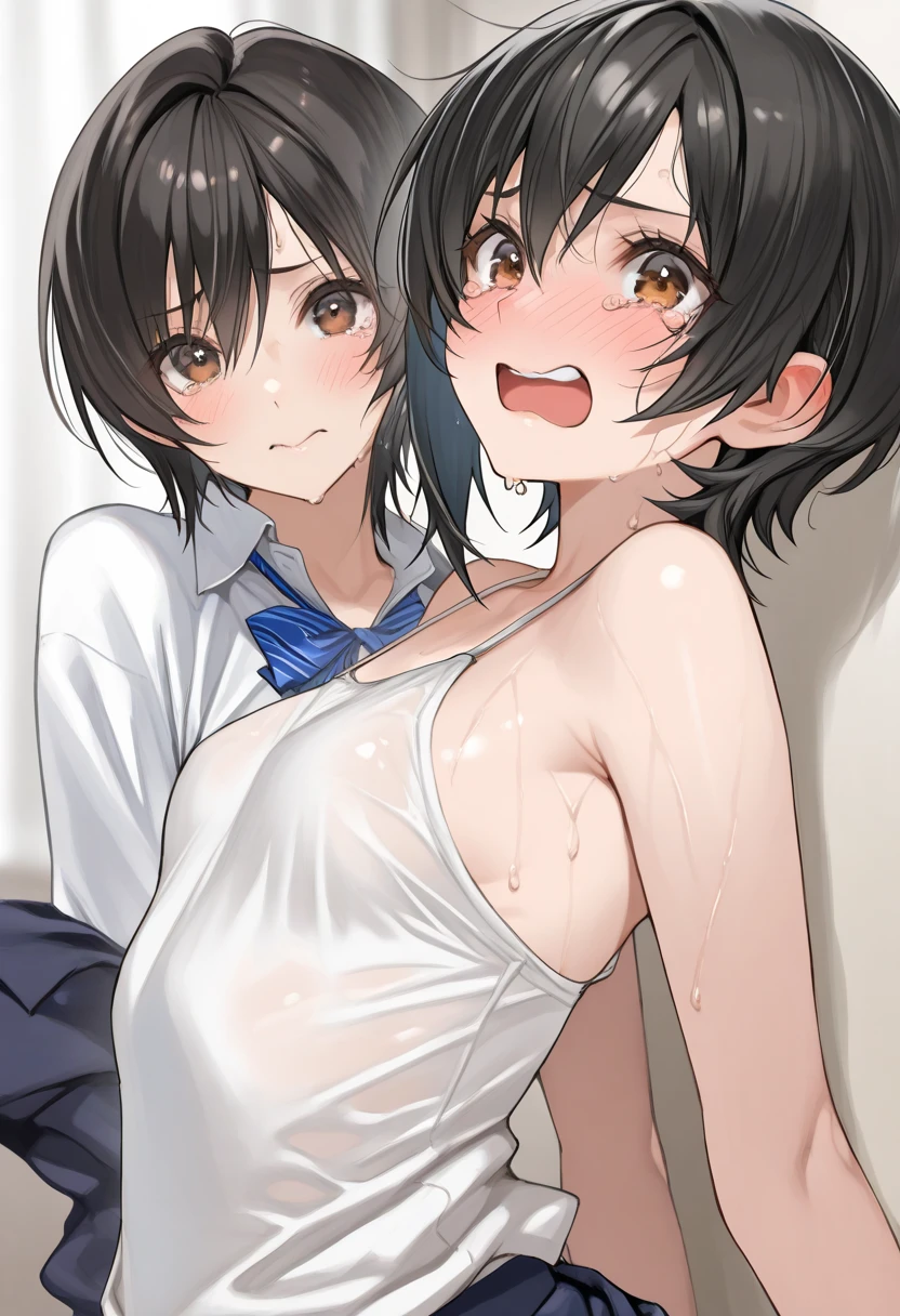(baby:1.5), (absurdes, 8K, 4K, Tabletop, Extremely detailed:1.2), highest quality, Perfect Anatomy,Perfect Face,Look forward,High humidity,shortness of breath,High humidity,humid,blush, Black Hair, Hair ties, hair band, Outdoor, hair ornaments, Long Hair, Twin tails, (Sweaty:1.2), Embarrassing, (wet:1.2), (rain:1.2), (Oily skin:1.1), Nude, Browsing Caution, In the city, on the road, In the crowd, convenience store, (Very short stature:1.5), (cum body:1.6), (Two s are kissing each other:1.5), (Both eyes closed:1.3), A happy smile, (night:1.2), (surrounded by a group of old people:1.8), (orgasm:1.6)
