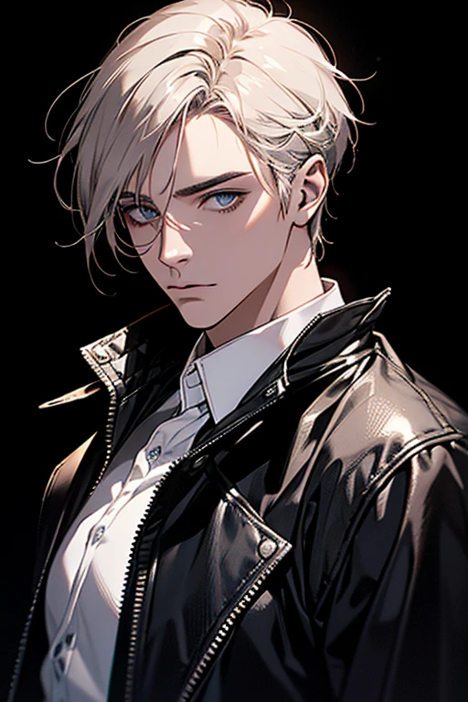 4K, high resolution, Best quality, Masterpiece, perfect colors, perfectly shaded, Perfect lighting, posted on e621, (by Chunie), anthro, ((Portrait)), ((Handsome man)), perfect male figure, short detailed hair,Wear men's shorts,Abs,musculature,chest muscle,Abs,Naked upper body,Detailed face, Perfect face, (The stands up), Detailed background, ((Bonifasko lighting)), (Detailed eyes), perfect pupils,((Silver-gray skin))