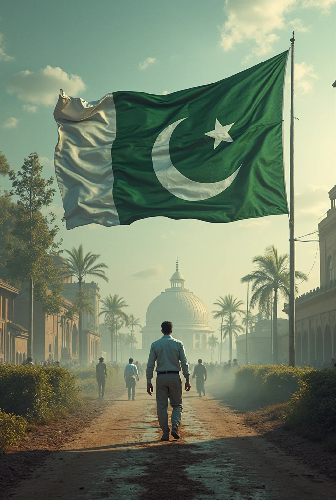 To create an AI-generated thumbnail
"An intense, dramatic thumbnail for a video about Pakistan’s Independence Day. The image should show a powerful scene featuring the Pakistan flag waving proudly against a dramatic sky at sunset, with the shadowy figure of Quaid-e-Azam Muhammad Ali Jinnah in the background. The thumbnail should also include faded historical visuals, like an old map, a train full of migrants, and celebratory crowds holding flags. Use dark, suspenseful colors with hints of green and white to highlight patriotism and the emotional depth of the struggle for independence."
---
This prompt will create a thumbnail that’s visually engaging and captures both the historical context and the spirit of the video.