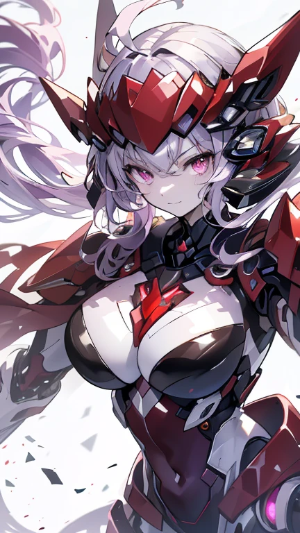 Megatron human woman in military outfit with silver hair and red eye