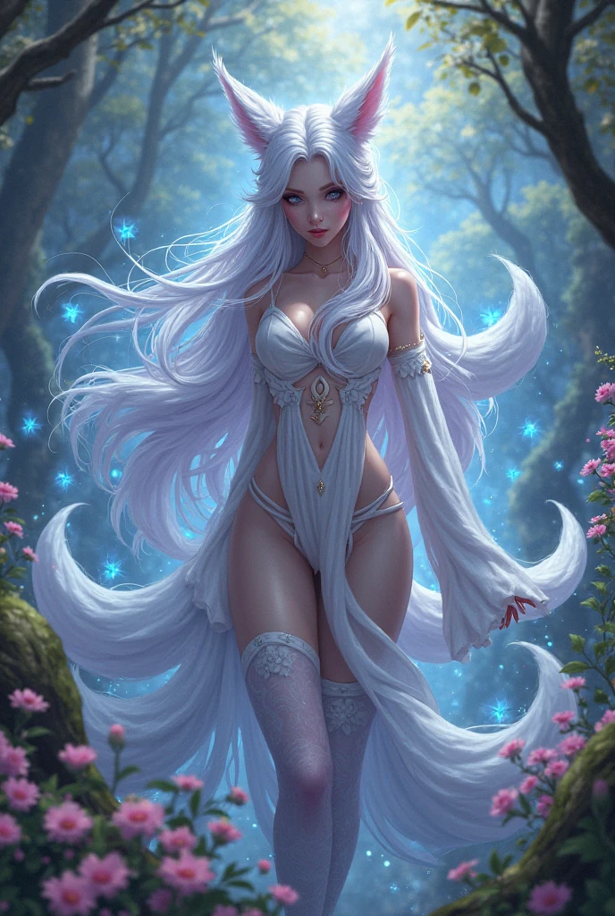 (Masterpiece - Ultra-Detailed, High Resolution)There is a white unicorn girl, blue mane and long mane, white unicorn, unicorn, unicorn horns, A unicorn, celestia, Nine stories, blue unicorn, soft dreamy, cinematic light《fangs》Unicorn in, mythological creatures, a mythical creature, Pokémon illustration, unicorns, a glaceon princess, white dress, opal eyes. Auroracore, ghostly iridescent, image good for rendering, sitting on the water. unicorn girl, full body