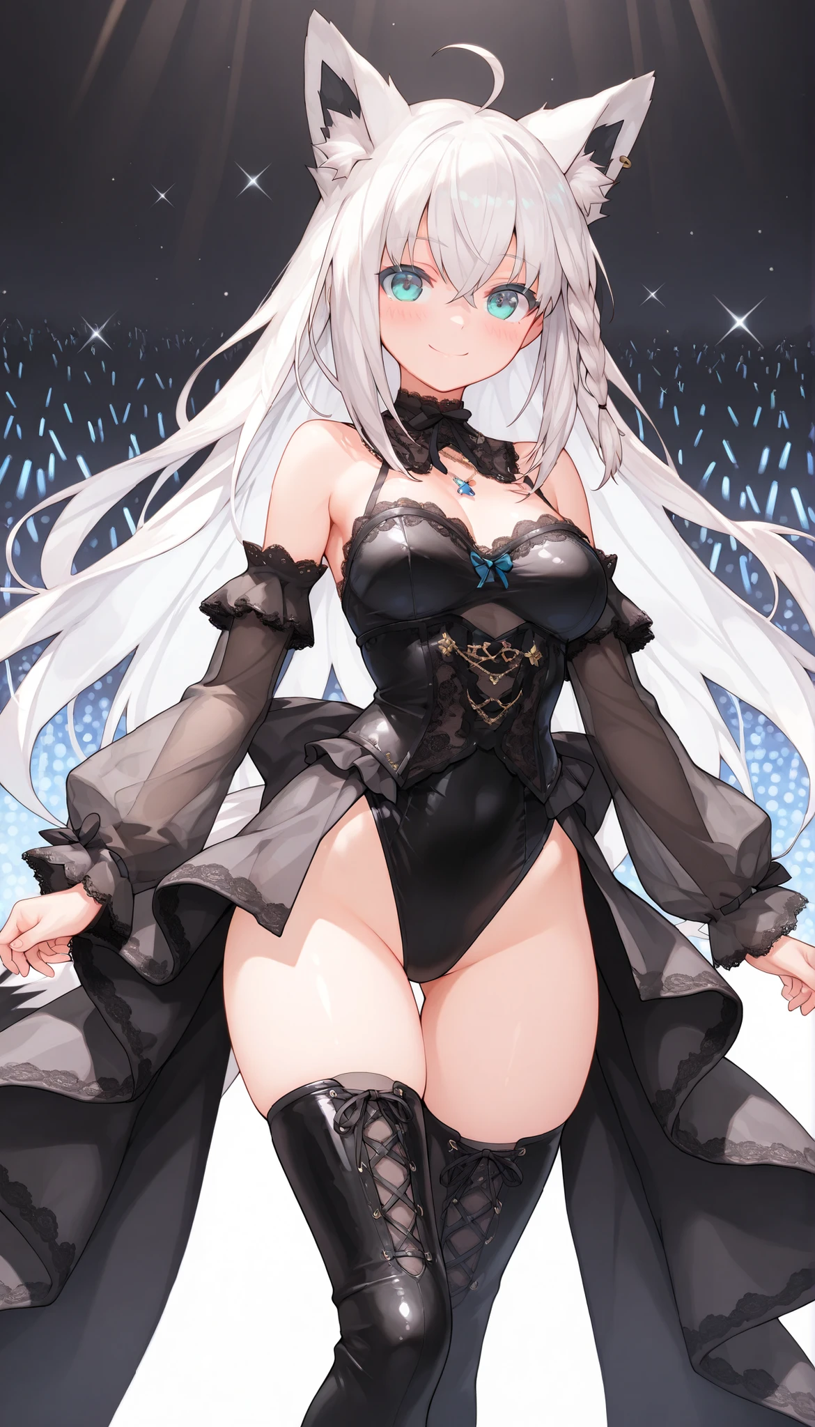 masterpiece, medieval townscape horizon Upper body girl , gothic maid, nsfw, spread legs hands behind head clear blonde two tone hair, ((((((hair over one eye)))))), Braid Styles, spiked hair, blunt bangs, bob hair, a braid, Ahoge red eyes looking at the viewer adventurer ((from front)), open mouth, scared, standing, spread legs, spoken heart