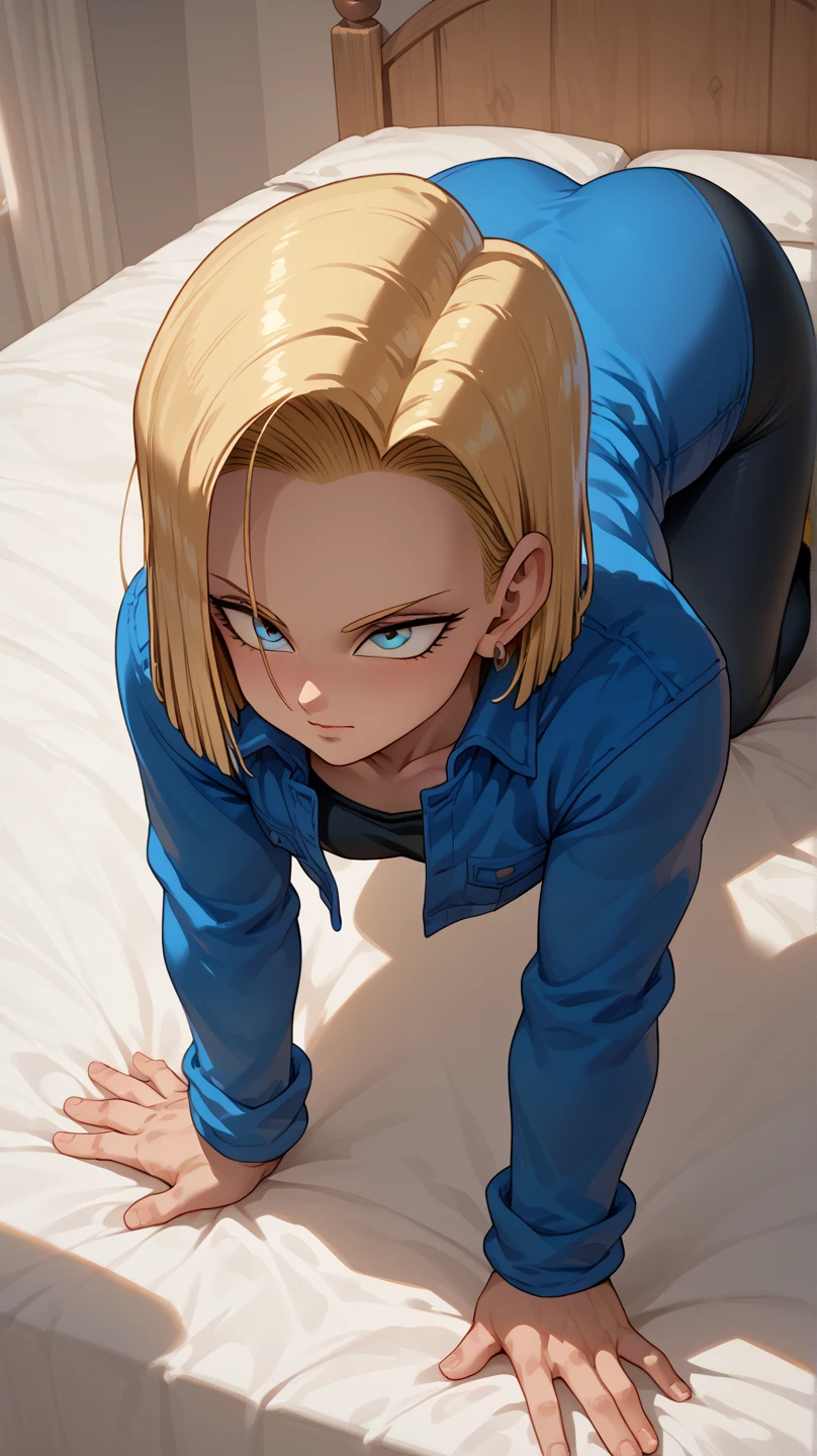                                                
   blue bodysuit black tights               　             　 bed　                                      　 bed　   view from behind  　 sexy　 


　crawl on all fours　 ecstatic expression                     
   ecstatic expression　
 Blonde,  Android 18