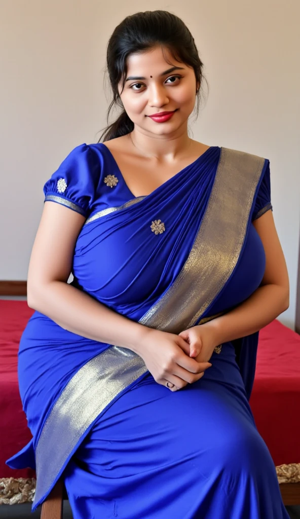 Chubby girl wearing saree, big boobs, cleavage
