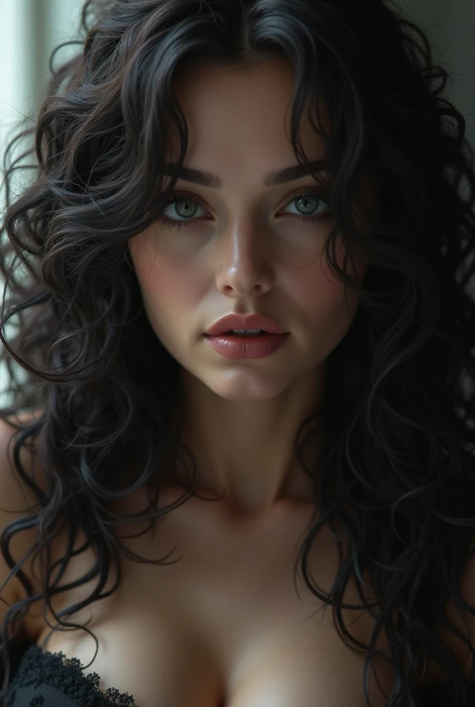 1 black curly hair girl in red underwear 