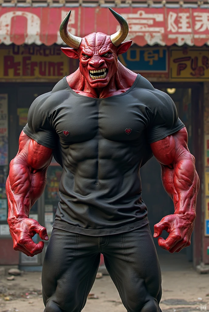 (alien:1), (reptilian features:0.5), (hybrid:1), (humanoid features:1), (kobold:1), (friendly smile:1), (looking at viewer:1.2), (red scales, red skin:1.2), (slightly chubby:1.4), (athletic, muscle:0.5), (dynamic foreshortening:1), (excellent perspective:1), (dynamic perspective:1), (kobold features:1.3), (dark fantasy art), (black hair, spiked hair:1.2), (black pants, black boots:1.2), high res, (belly button, nipples:1), (detailed realistic image:1.5), (walking), (detailed eyes, beautiful expressive eyes:1.2), impasto impressionism, insane details, soft, (hyper realistic scales:1.3), (detailed scales:1.2), pupils, (male:1), (expressive face, detailed face:1.3), (realistic:1.3), (photorealistic, photo-realistic:1.2), full color, (3d:1), (highly detailed:1.2), masterpiece, 8k uhd, cinematic lighting, (full-length portrait:1.2), (real-life depiction:1), (medieval city background)