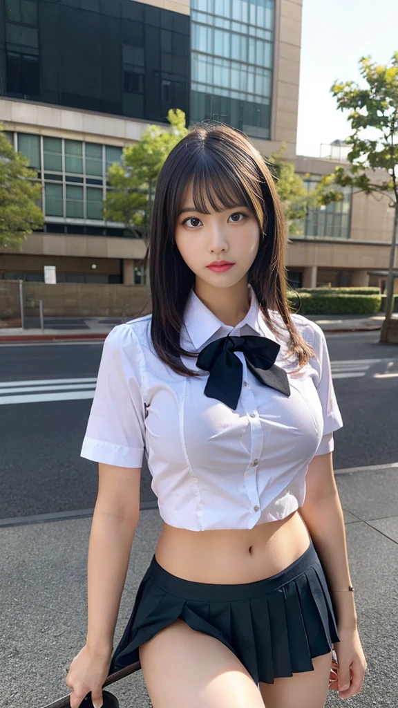 （8K、Raw photography、top-quality、​masterpiece：1.2),Black pantyhose,absurderes,a small face,small tits,flat breast,Parting the bangs from the middle、Forehead visible,(Tight eyes,Bullish,skinny,Rasping,irate)、​masterpiece,top-quality、超A high resolution,Raw photo,ren,Beautiful fece, Five Person, 独奏,eye glass,,Dark look,Small breasts,fullllbody,Round glasses、cute little、Five Japanese Lady,is standing,sitting next to the river, behind are tall buildings(Tight eyes,Bullish,skinny,Rasping,irate,large full breasts、cleavage of the breast、No bra、No Underwear、Get your out、lare breasts、Expose your breasts、Lift the hem of the skirt to show the pants)、（Photorealsitic：1.37）、Photon mapping,Light blue ribbon,Realistic、Cute little face,Brown-eyed、Black socks、(Red bow tie)、Radio City、Physically Based Rendering、Foreground、depth of fields、Blurry background、a picture,The girls、Body, Long legs, Thin leg,poneyTail,(Bangs are visible), hair, s lips, Blue_The eye, nosesoft,White shirt, Navy blue and white plaid pleated skirt, Knees are visible,Sheer clothing,, Thigh, Black cotton socks,Nogizaka Idol, 女優, Japanese ido、pantyshot、fully body photo、beauty legs、thighs thighs thighs thighs