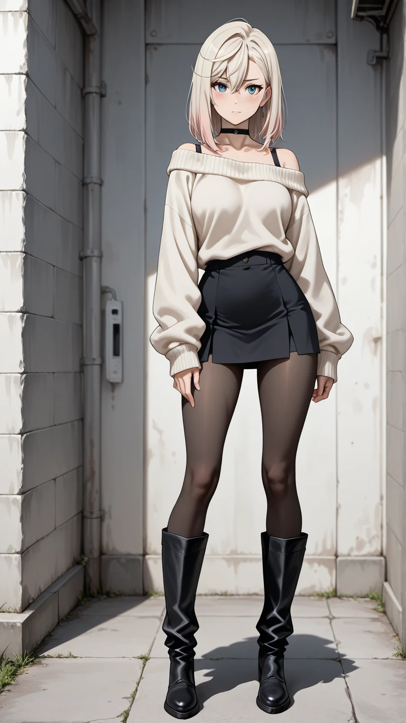 Masterpiece, Best quality, Realistic, 1人, cute female, Sexy and charming girl, 20 years old, Very attractive look, Extremely detailed face, ((dark gray eyes)), ((Right sweep long dark brown hair)), [Slender eyebrows], Detective, International city, Short black skirt，Black T-shirt，Leaky shoulders，Bigchest，high-heels,black lence stockings， Cinematic lighting, holding cell phone, Postural dynamics,eyes looking at viewer，Stand on deck，Ship，Looking at the sea，the sea