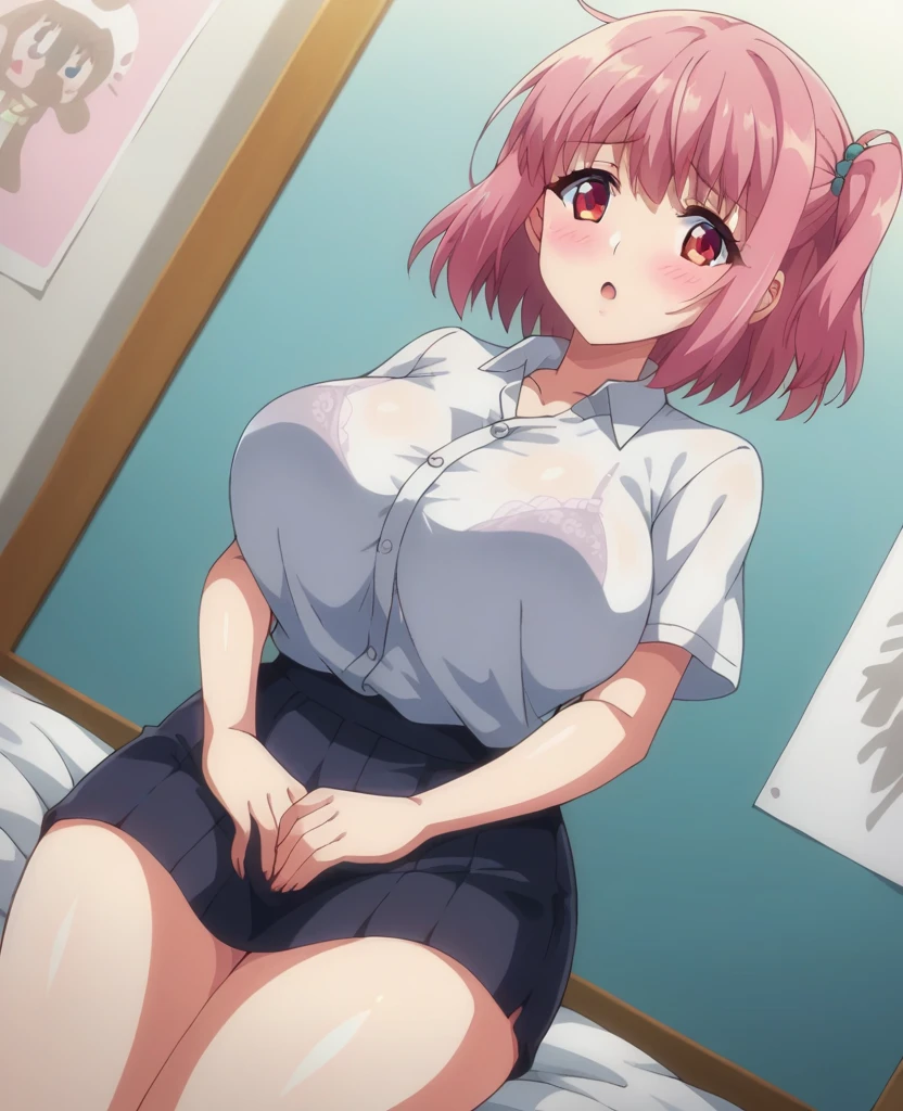 woman on top,cum in pussy,vaginal,sex,1boy,penis,hajimete_nene fujinoki,pink hair,1girl,hetero