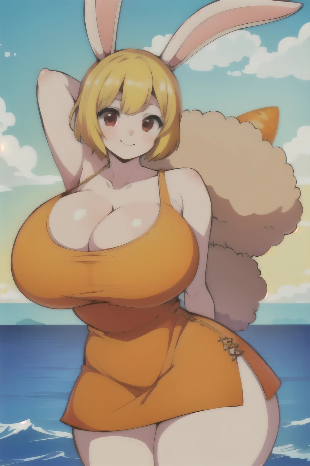 ((High_Quality)), ((Highly_Detailed)), ((Master_Work)), ((Beautiful)), 1girl only.(Pokemon_Penny) (smiling_coquettishly), (sexy_pose), (gray_eyes), (glasses), (big_breasts), (thin_clothing), (red_and_light_blue_hair), (She wears_short_hair_with_fringe_the_part_of_the_fringe_is_red_color_about_a_quarter_of_the_right_side_is_also_red_and_the_rest_of_her_hair_is_blue), (trikini_style_swimsuit_), (beach_on_the_shore_ of the_sea_with_a_sunset)