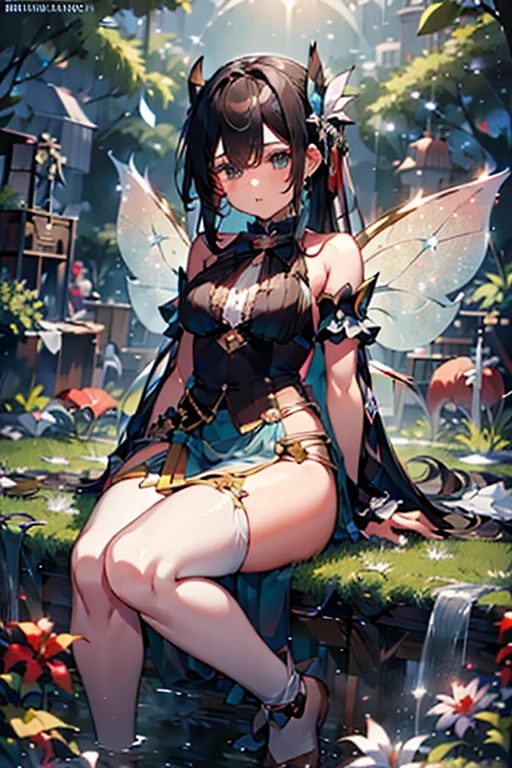 独奏、faerie、Fairy feathers、Hugging things、Lori、Sit up、Has a small、Palm-sized、bare-legged、Spread legs