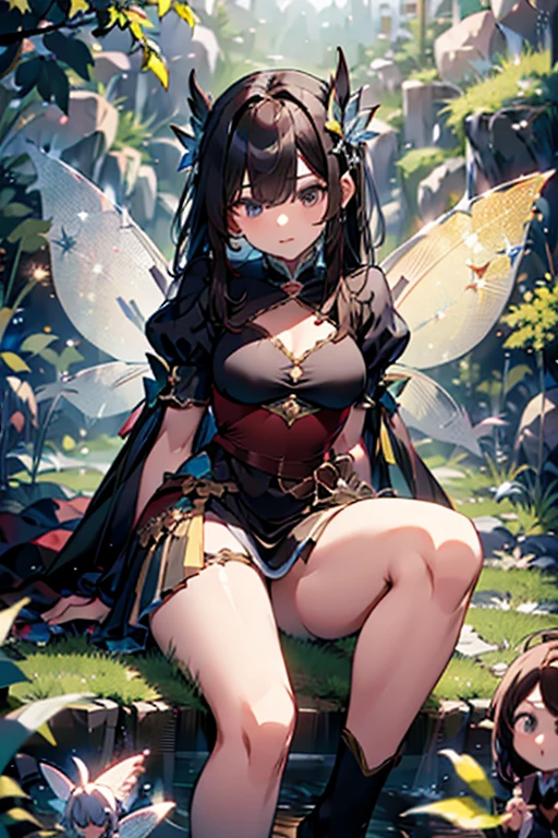Grass, null, Field, League of Legends, One girl, Fairy, Druid, Animal ears, bandage legs, Long legs, bandage, bandage, Bird's feet, Bird Skull, Cape, shut up, Headdress ears, Eyes visible through hair, face painting, feather, Food, Fooded Cape, Long Hair, Brown green eyes, Ginger, Redhead, Colorful Hair, armor, blue scarf, scarf, scarf, scarf Long Hair, Fooded scarf, Green clothes, Green Skirt, Long skirt, leather armor, nose chakra, nostril, Backpack