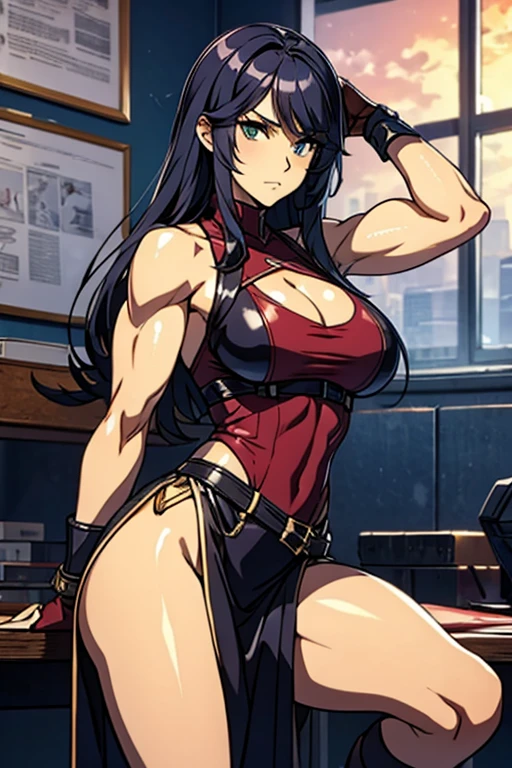 muscular muscular muscular large breasts large breasts large breasts thick thick thick black hair yellow eyes pale skin long hair