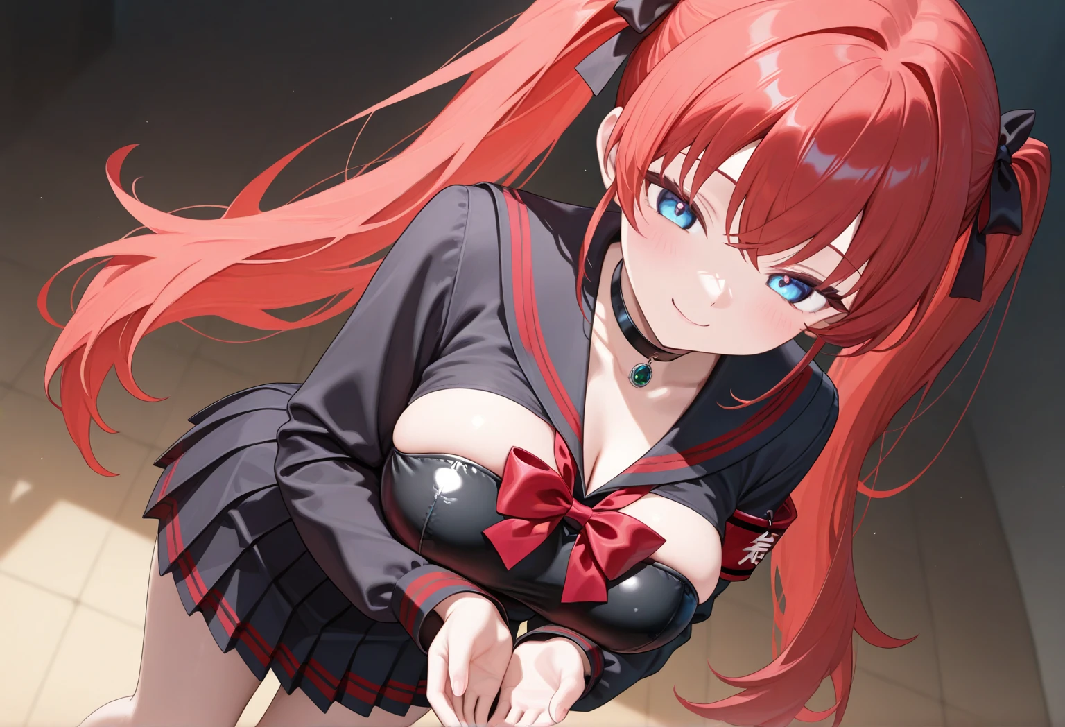 Girl,pupil,Red Hair,black裙子,black,black长筒袜,Taking off clothes