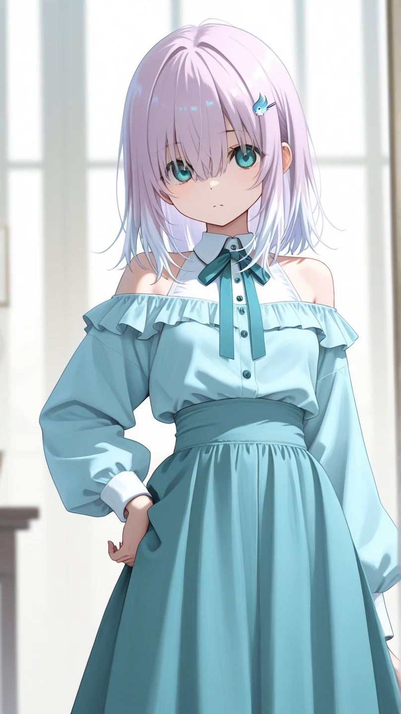 14-year-old girl, ((High-end sexy luxury))、(Blonde、Light purple inner color hairstyle), Beautiful Hair, Facial Contour, Remember, Hotel, moonlight、splash, Lens flare,, Natural Color, High resolution, Very delicate, Very detailed, 8k,(Breast swelling、About B cup)、(Shyness),((Sexual))、bed、(Sexualな画角)